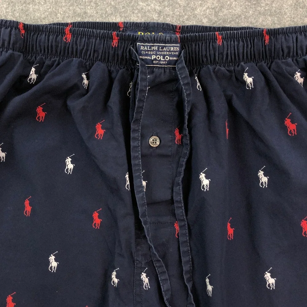 Polo Ralph Lauren Lounge Pants Mens L Straight Leg Navy Logo Pattern Sleepwear